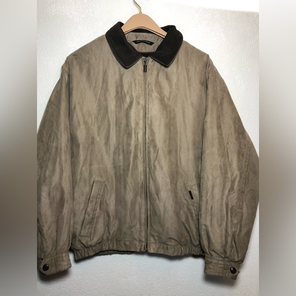Weatherproof Suede Bomber Jacket Men XL Zip Up Flannel Quilt Lined Vintage Style